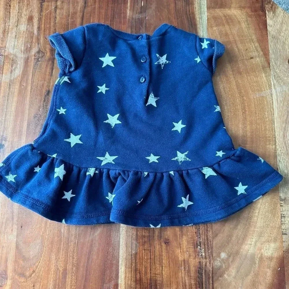 RALPH LAUREN Baby Girl 3M Navy White Star Print Dress Ruffle‎ Hem